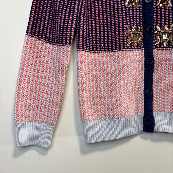 Crewcuts Embellished Knit Cardigan Sweater Navy Blue/Coral/Gray Girl Size 12 - Picture 3 of 6